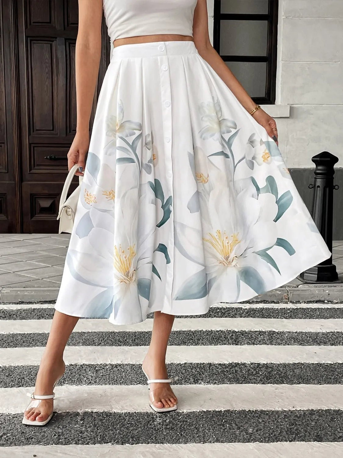 Floral Print Midi Skirt - Lookzlike