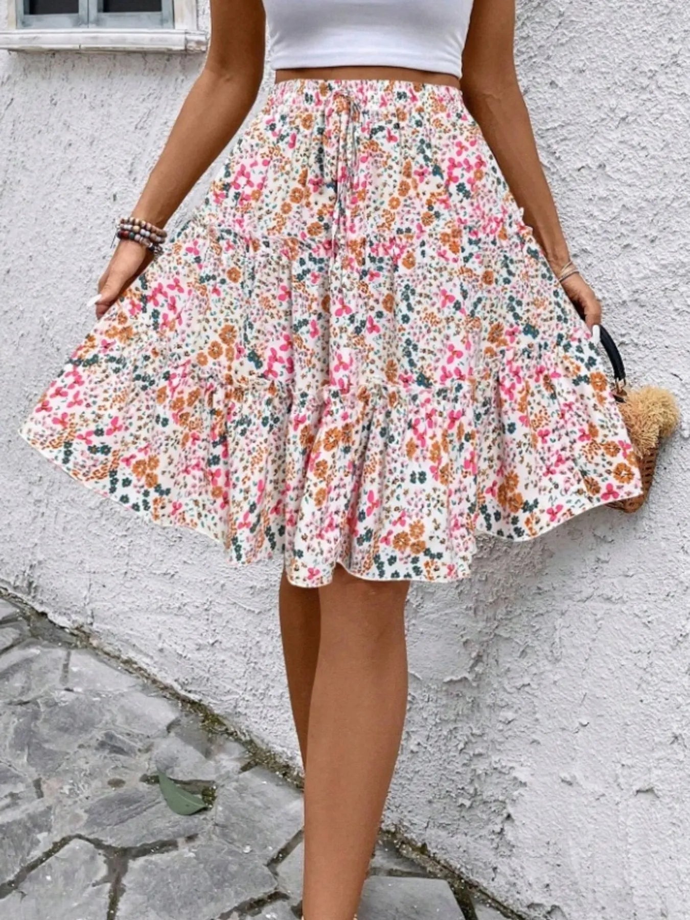 Floral Print Midi Skirt - Lookzlike