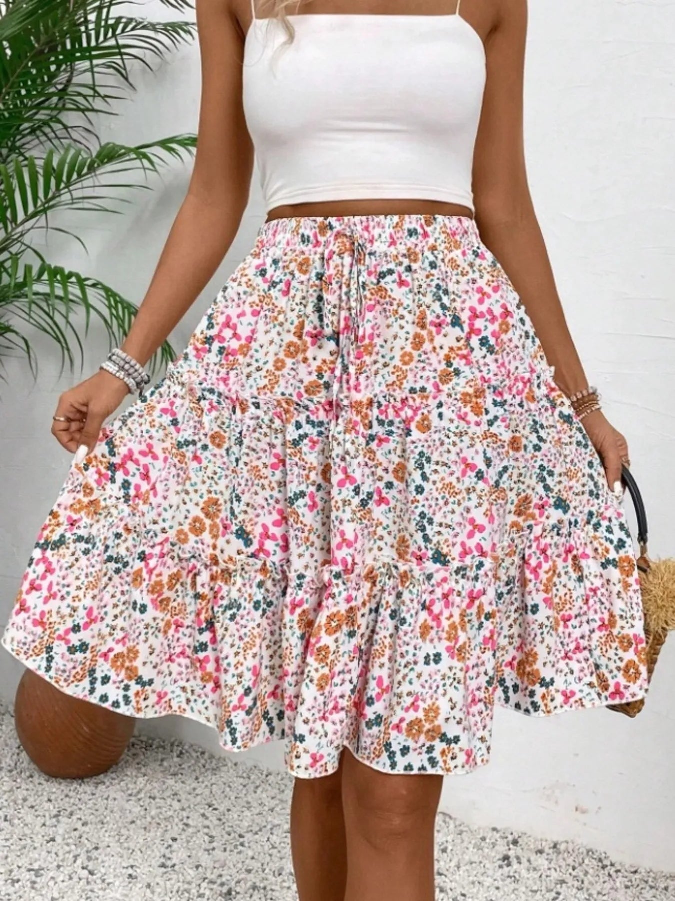 Floral Print Midi Skirt - Lookzlike