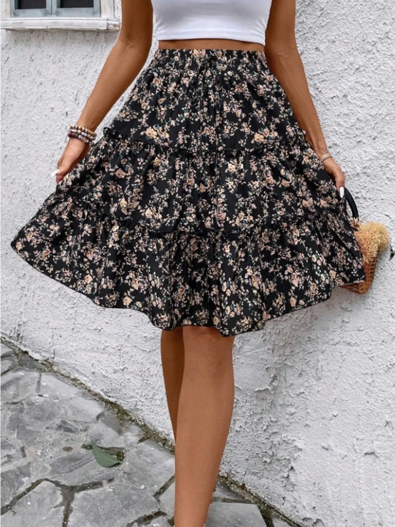 Floral Print Midi Skirt - Lookzlike