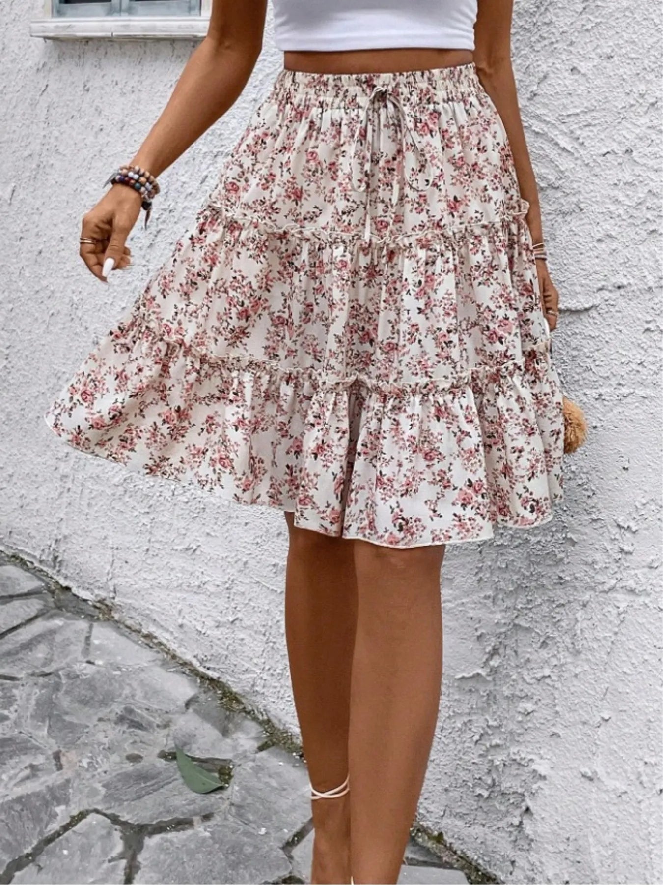 Floral Print Midi Skirt - Lookzlike