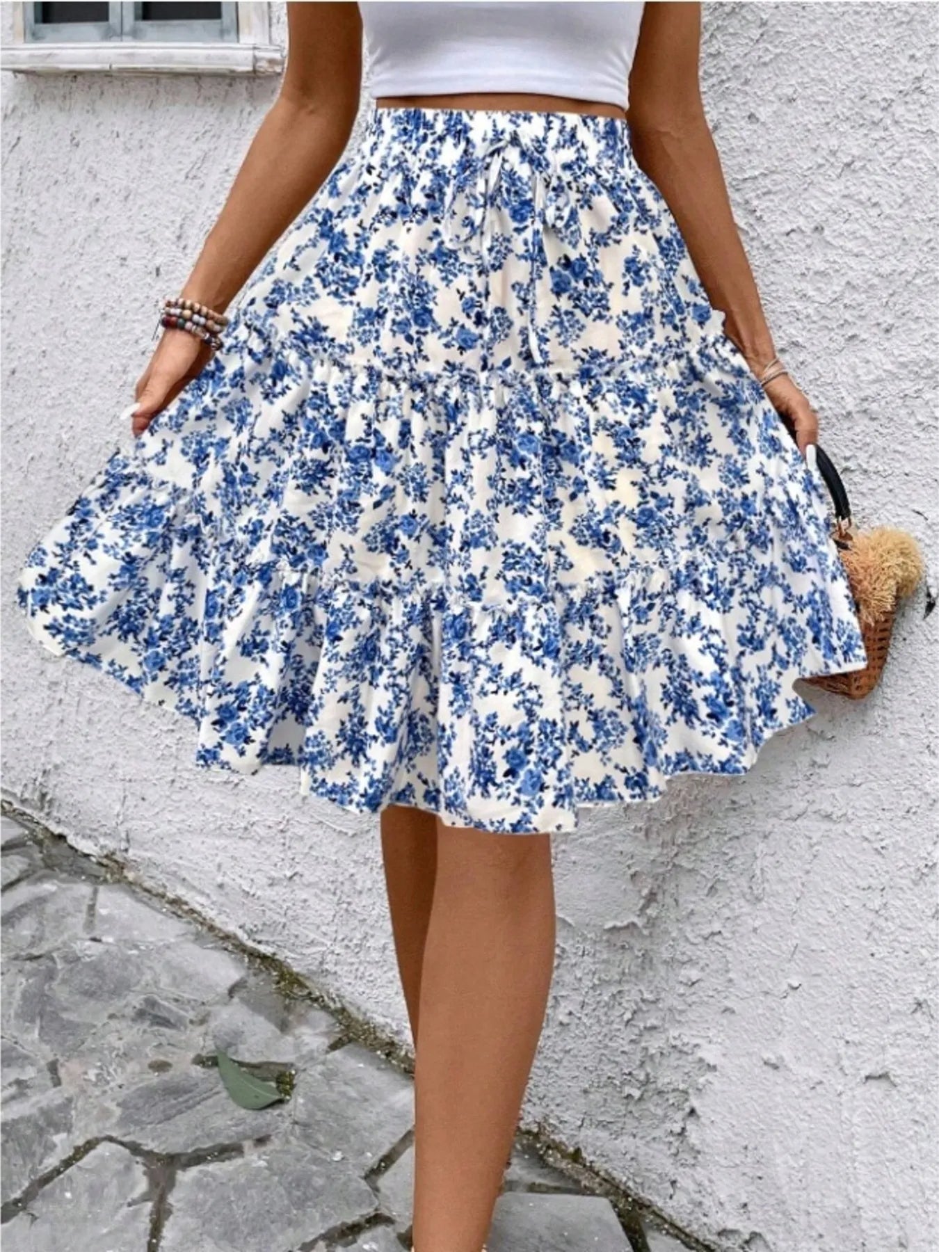 Floral Print Midi Skirt - Lookzlike