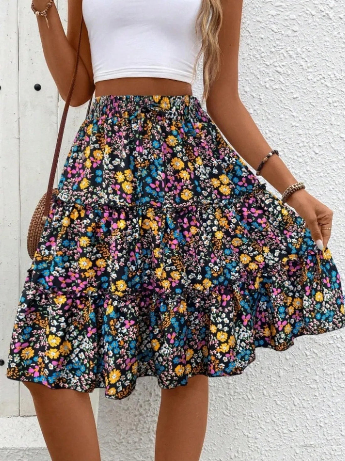 Floral Print Midi Skirt - Lookzlike