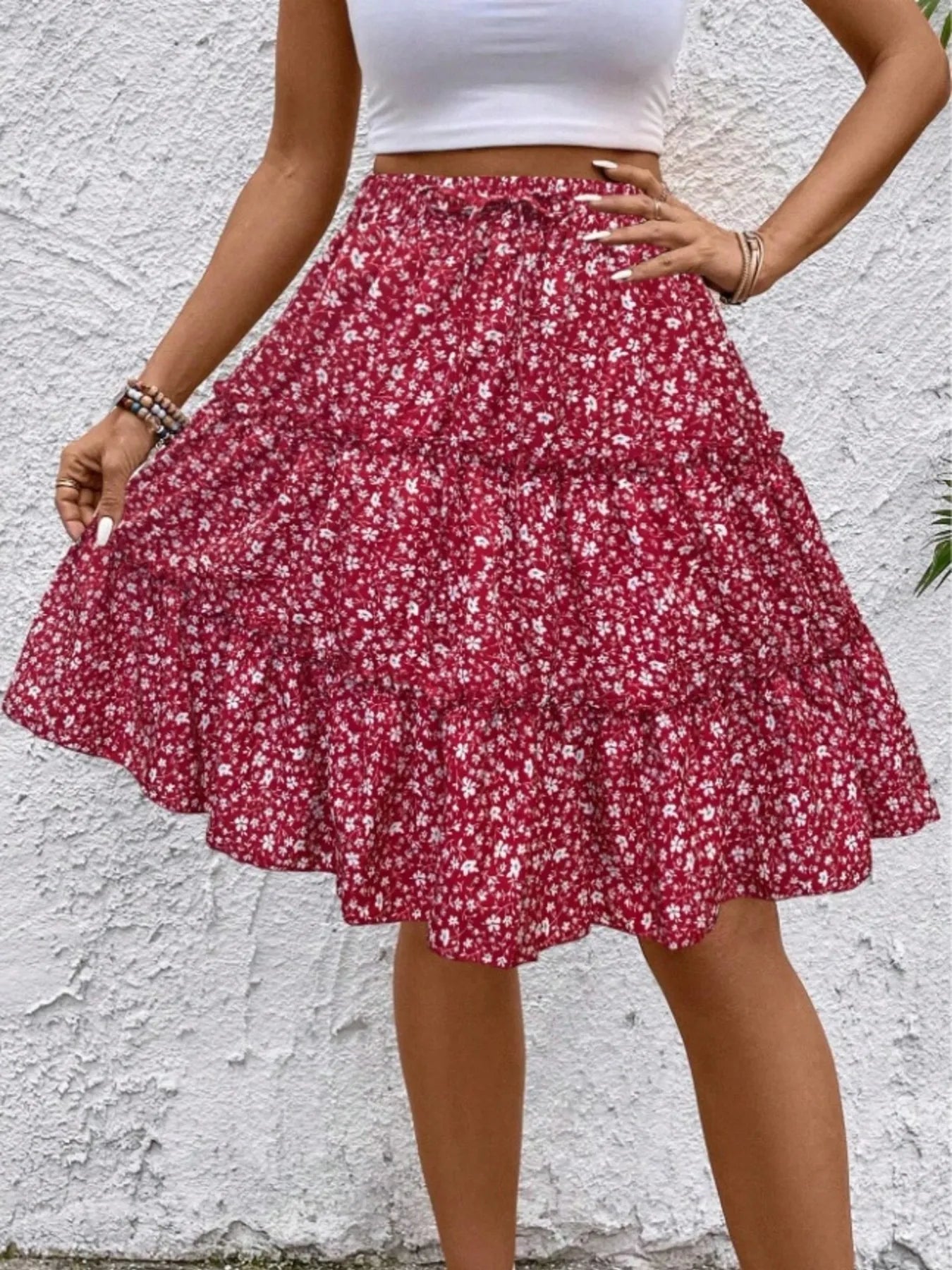 Floral Print Midi Skirt - Lookzlike