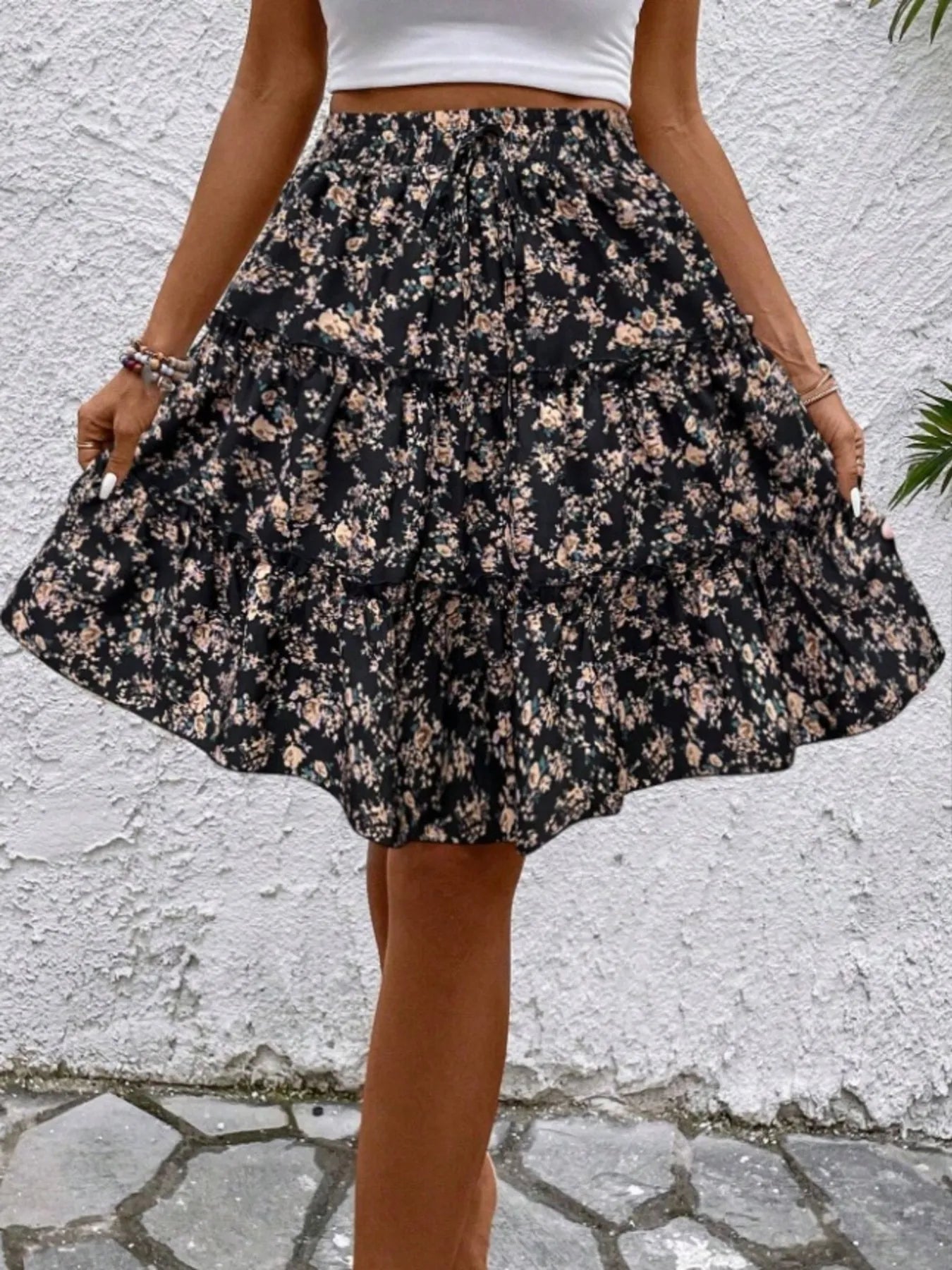 Floral Print Midi Skirt - Lookzlike