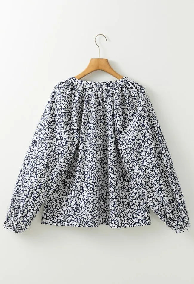 Floral Print Notched Long Sleeve Blouse designed for comfort and style at Lookzlike