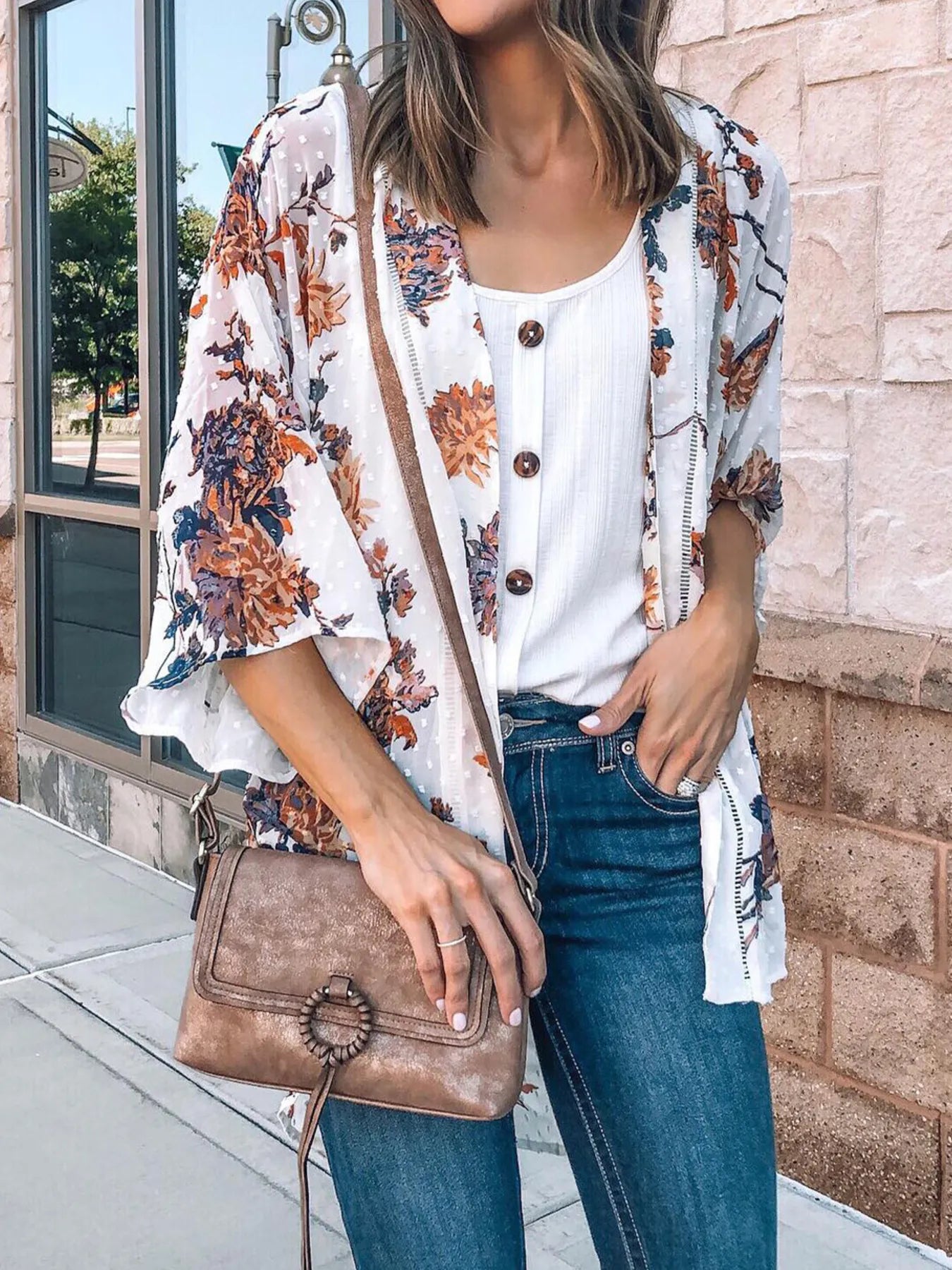 Floral Print Open Front Cover Up - Lookzlike