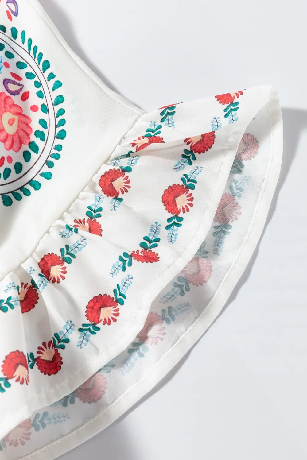 Floral Print Round Neck Ruffle Trim Blouse - Lookzlike