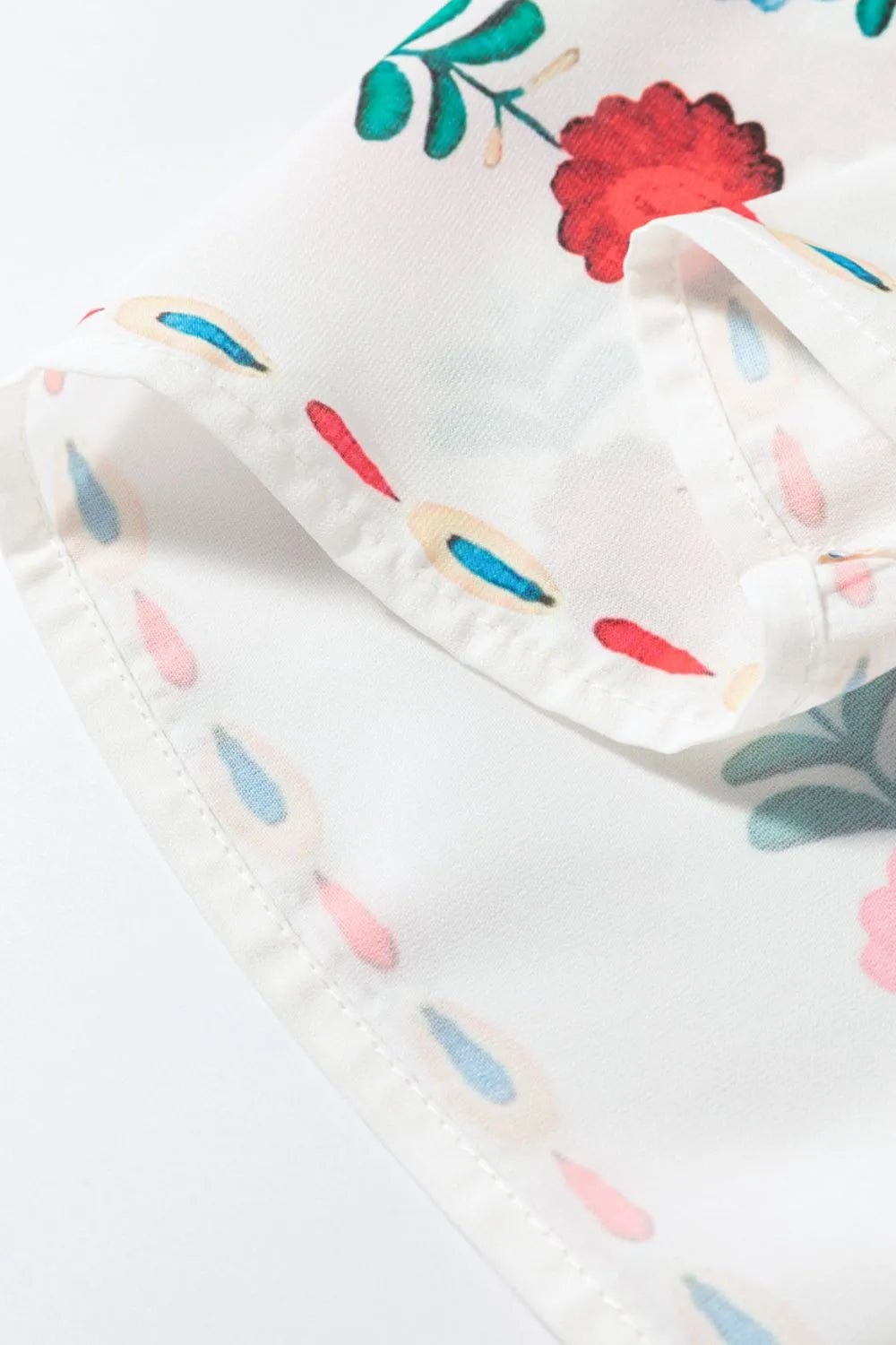 Floral Print Round Neck Ruffle Trim Blouse - Lookzlike