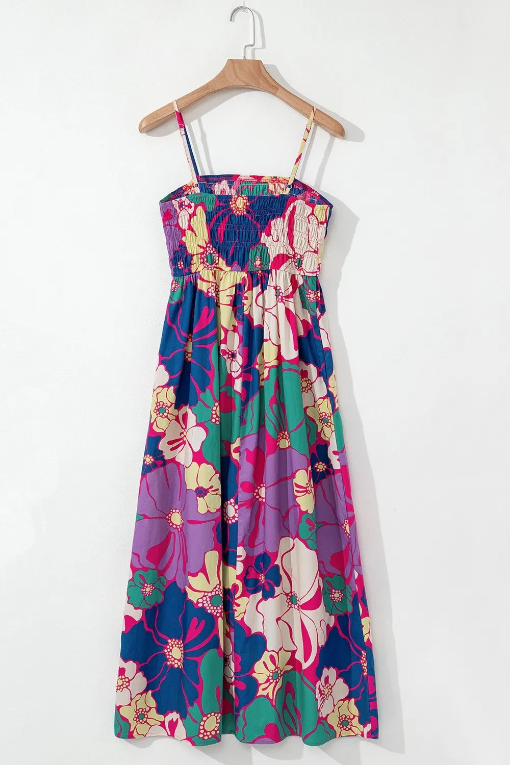 Floral Print Shirred Spaghetti Strap Loose Maxi Dress designed for comfort and style at Lookzlike