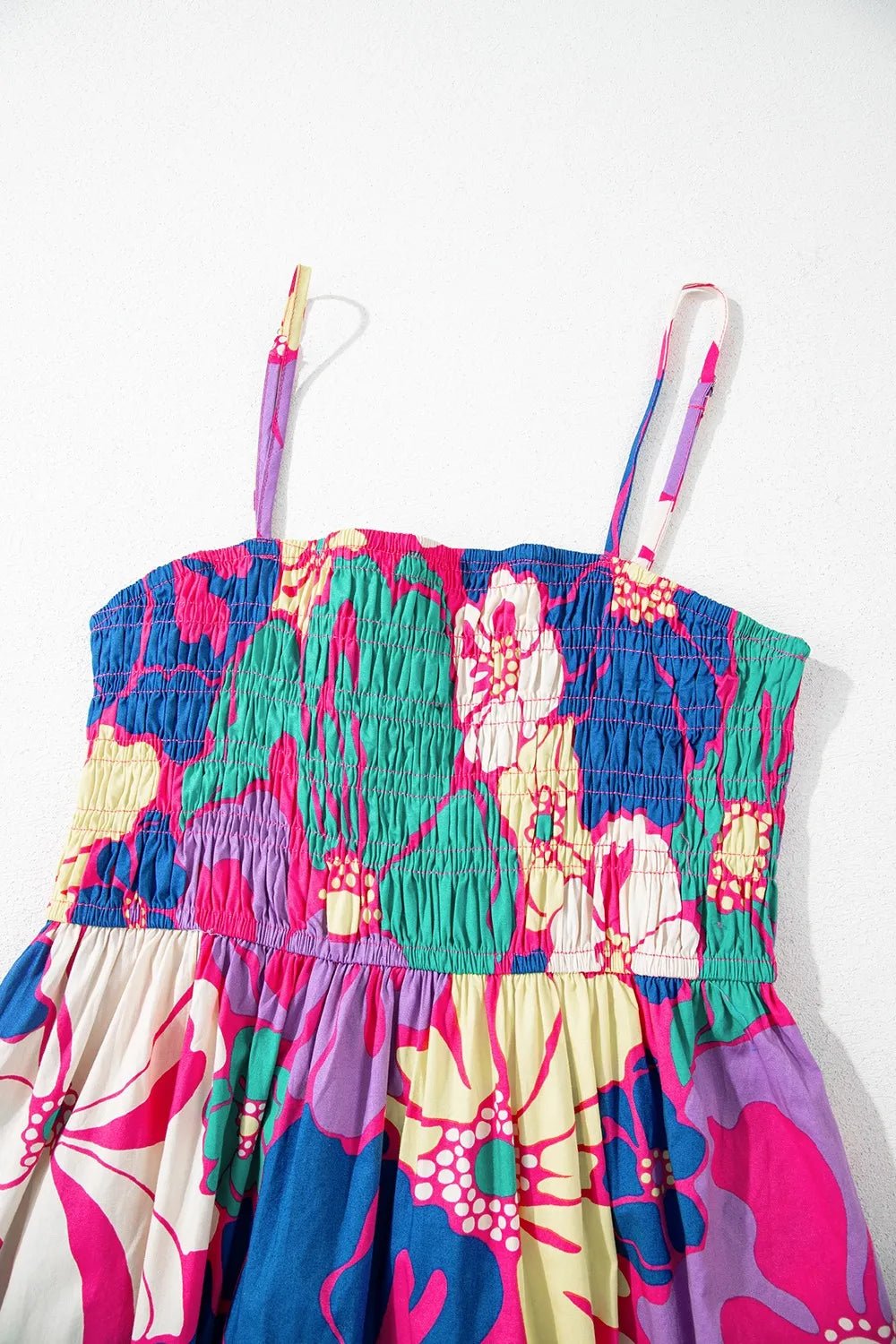 Floral Print Shirred Spaghetti Strap Loose Maxi Dress designed for comfort and style at Lookzlike