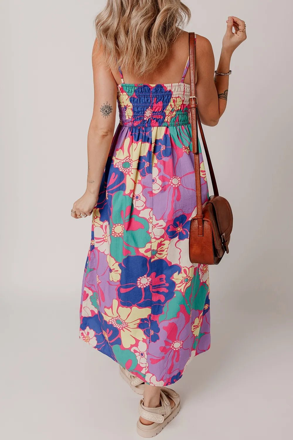 Floral Print Shirred Spaghetti Strap Loose Maxi Dress designed for comfort and style at Lookzlike