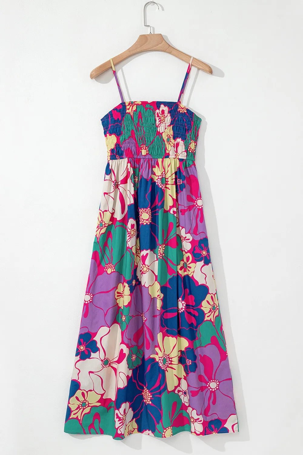 Floral Print Shirred Spaghetti Strap Loose Maxi Dress designed for comfort and style at Lookzlike