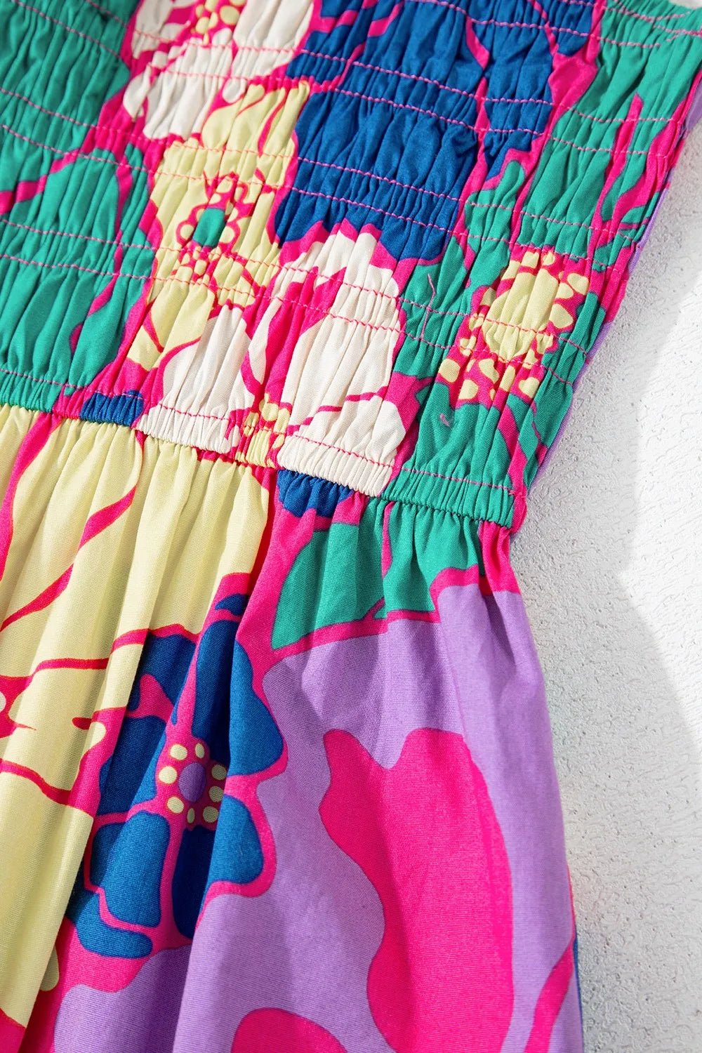 Floral Print Shirred Spaghetti Strap Loose Maxi Dress designed for comfort and style at Lookzlike