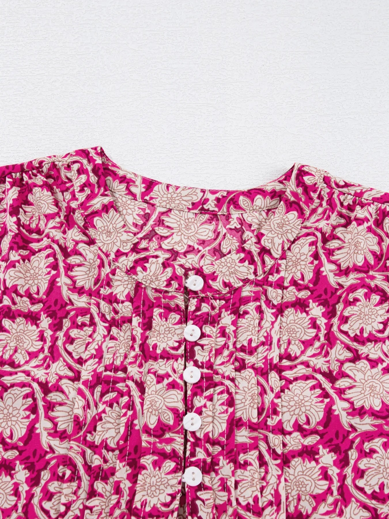 Floral Print Split Neck Pleated Long Sleeve Blouse - Lookzlike