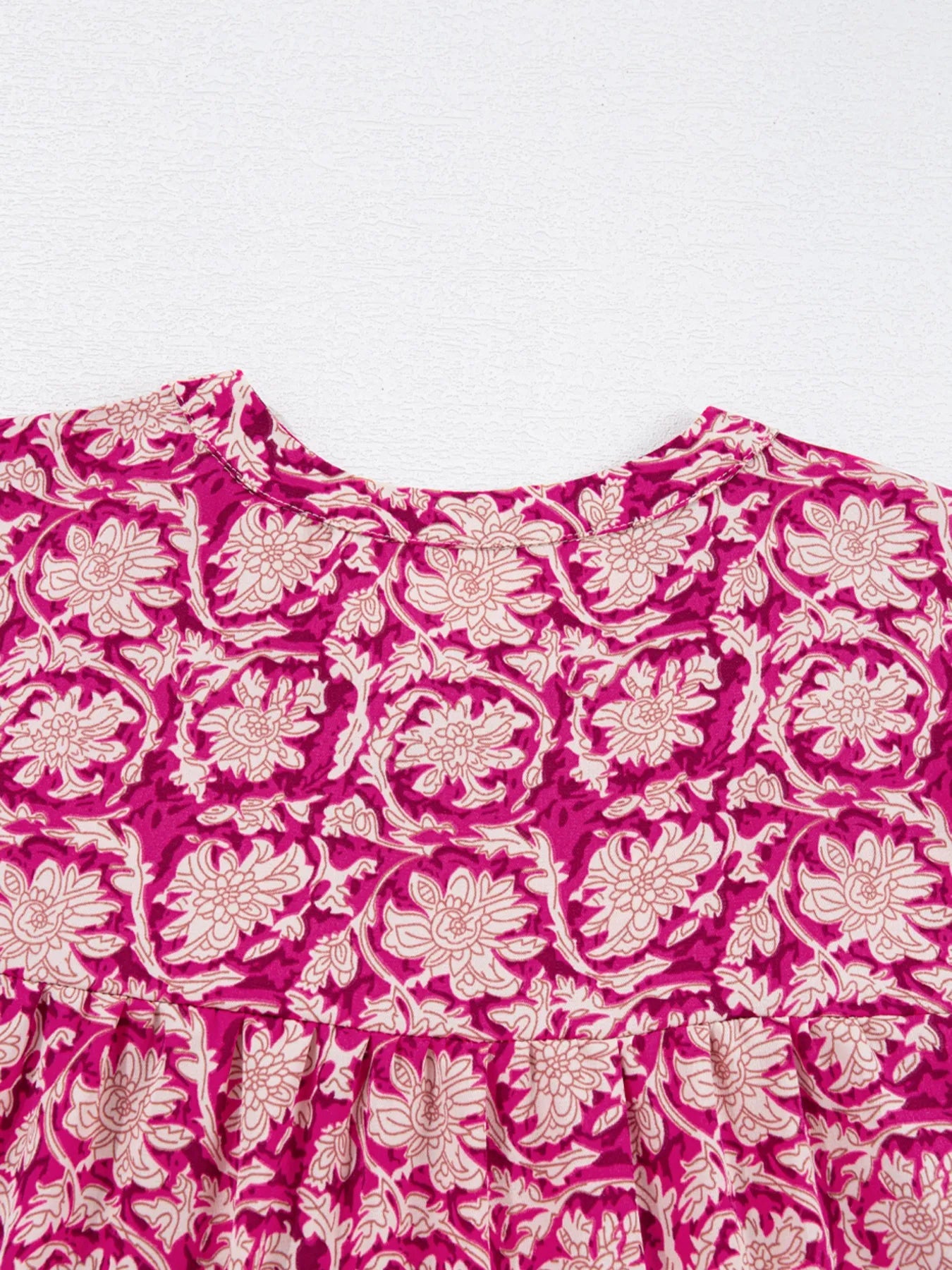 Floral Print Split Neck Pleated Long Sleeve Blouse - Lookzlike