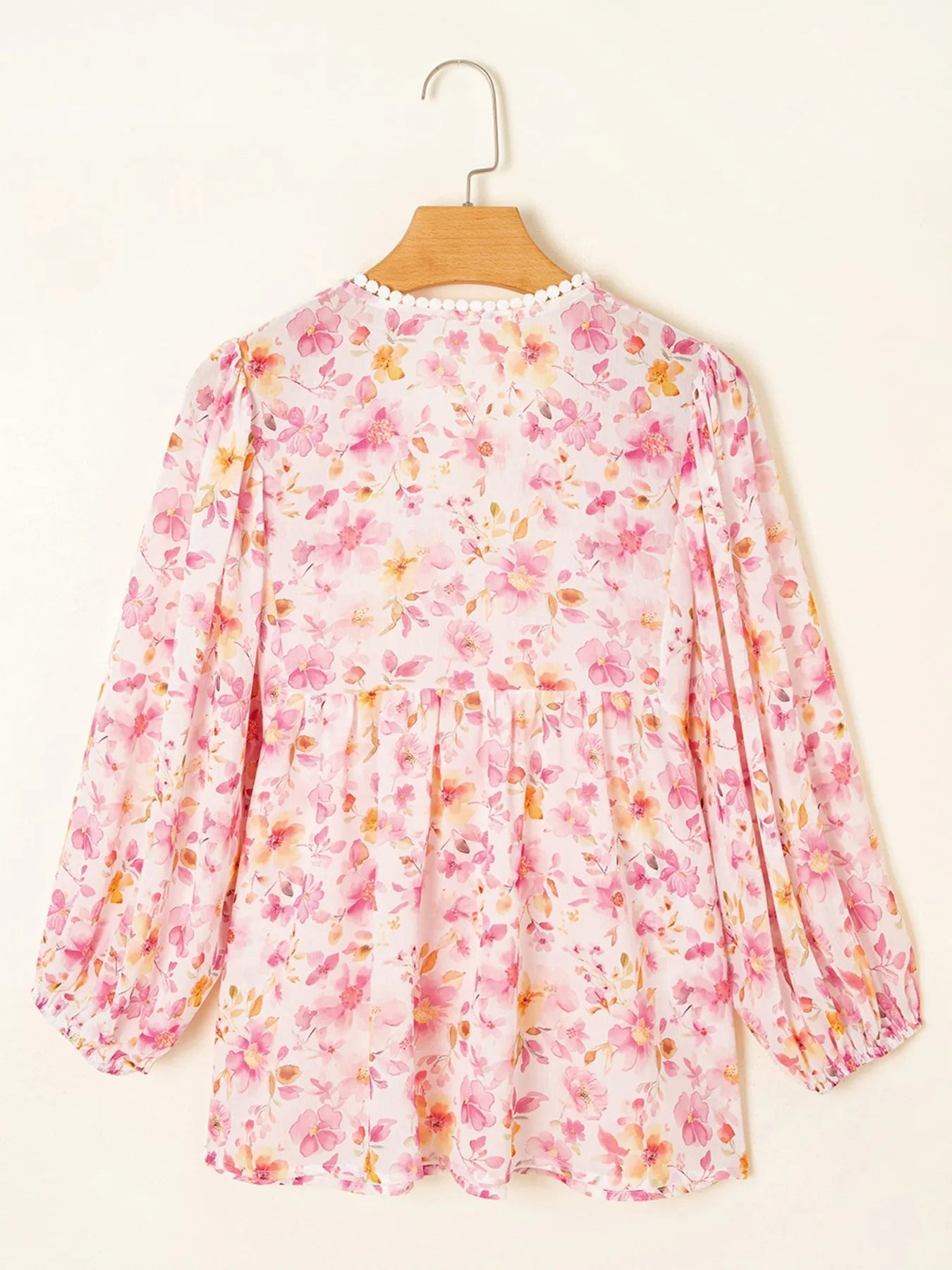 Floral Print Tassel Tie Smocked Puff Sleeve Blouse - Lookzlike