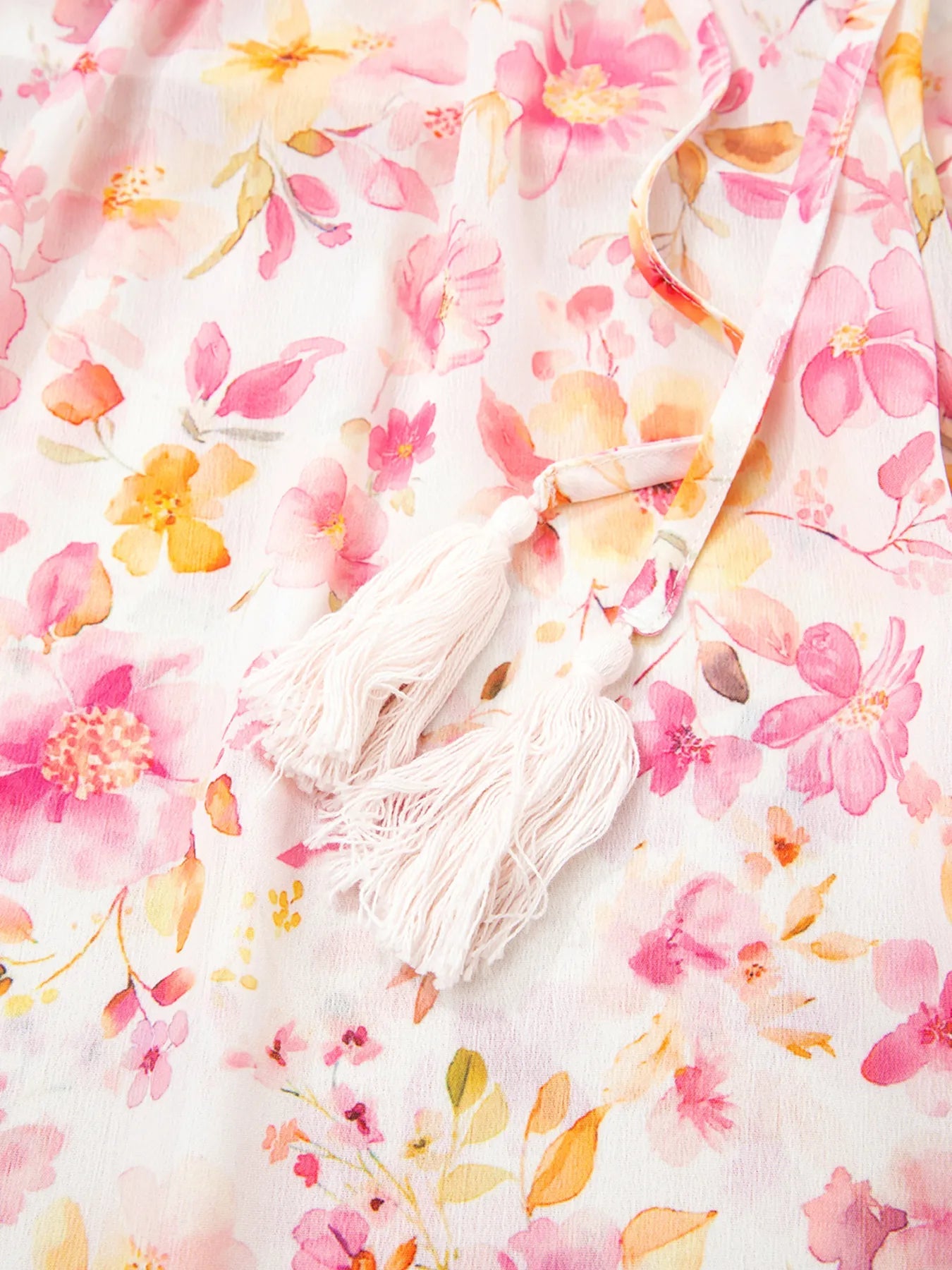 Floral Print Tassel Tie Smocked Puff Sleeve Blouse - Lookzlike