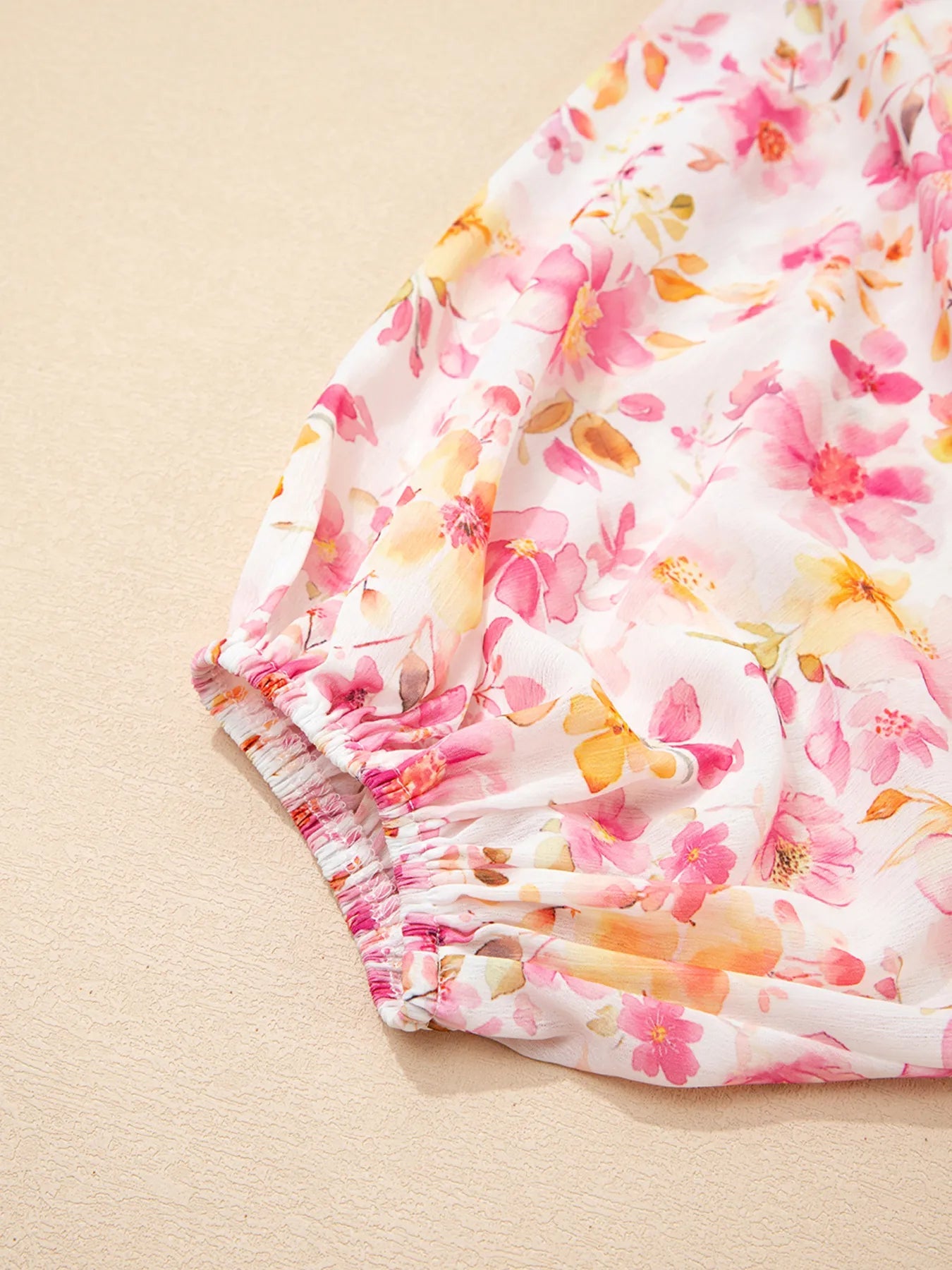 Floral Print Tassel Tie Smocked Puff Sleeve Blouse - Lookzlike
