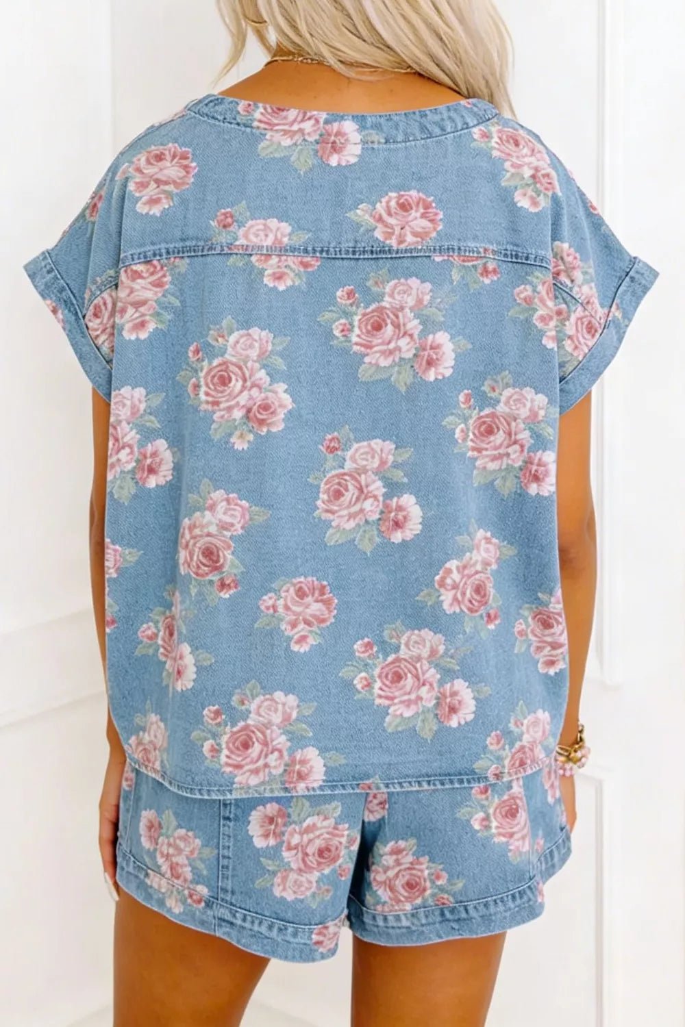 Floral Print Top and Shorts Denim Set designed for comfort and style at Lookzlike
