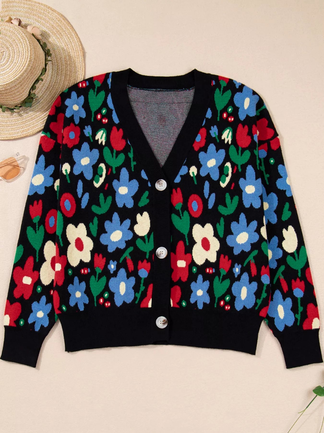 Floral Print V Neck Buttoned Cardigan designed for comfort and style at Lookzlike