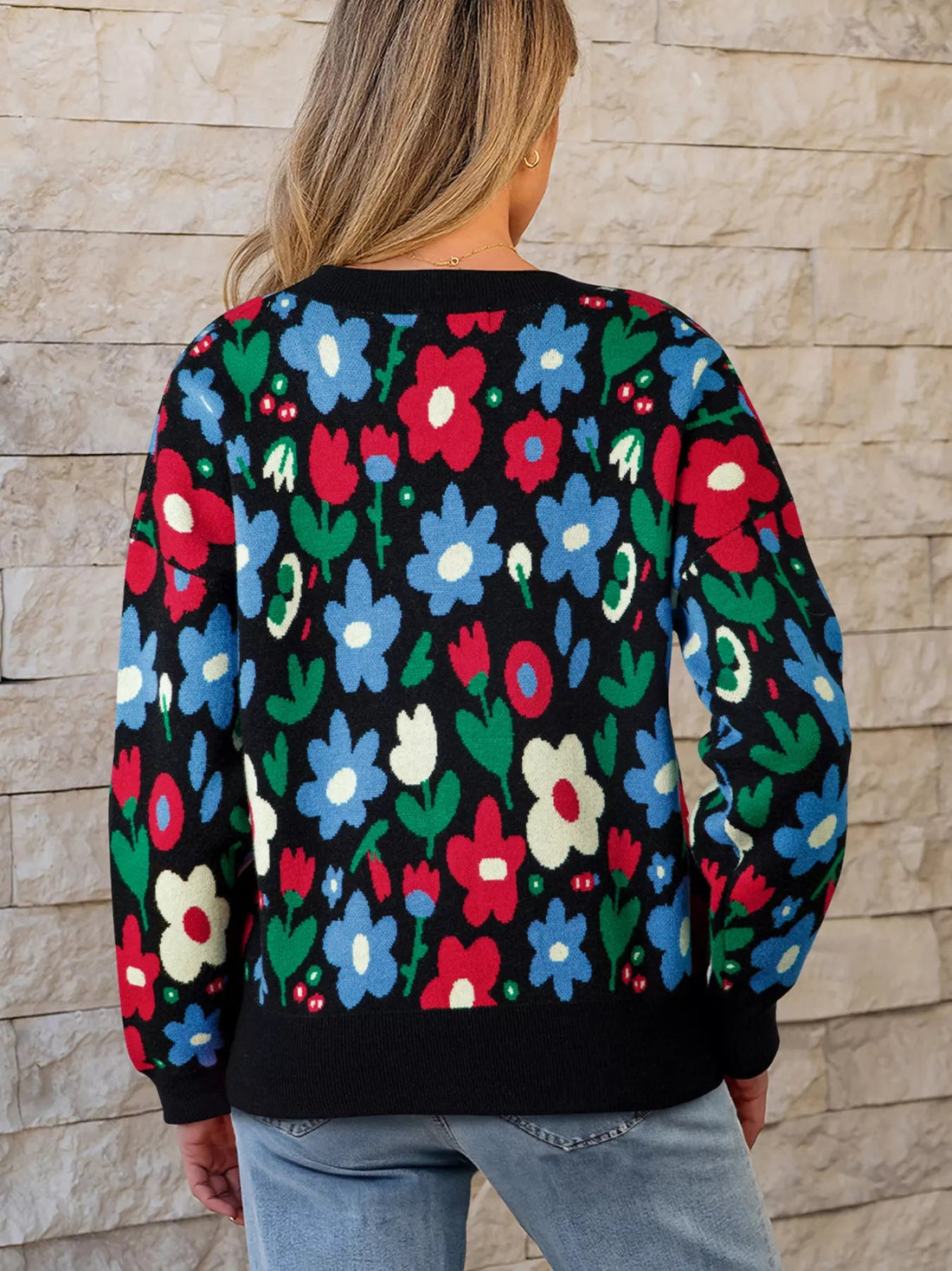 Floral Print V Neck Buttoned Cardigan designed for comfort and style at Lookzlike