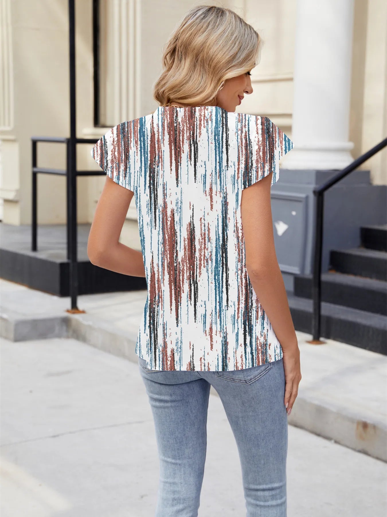 Floral Print V-Neck Cap Sleeve Casual Summer Blouse - Lookzlike