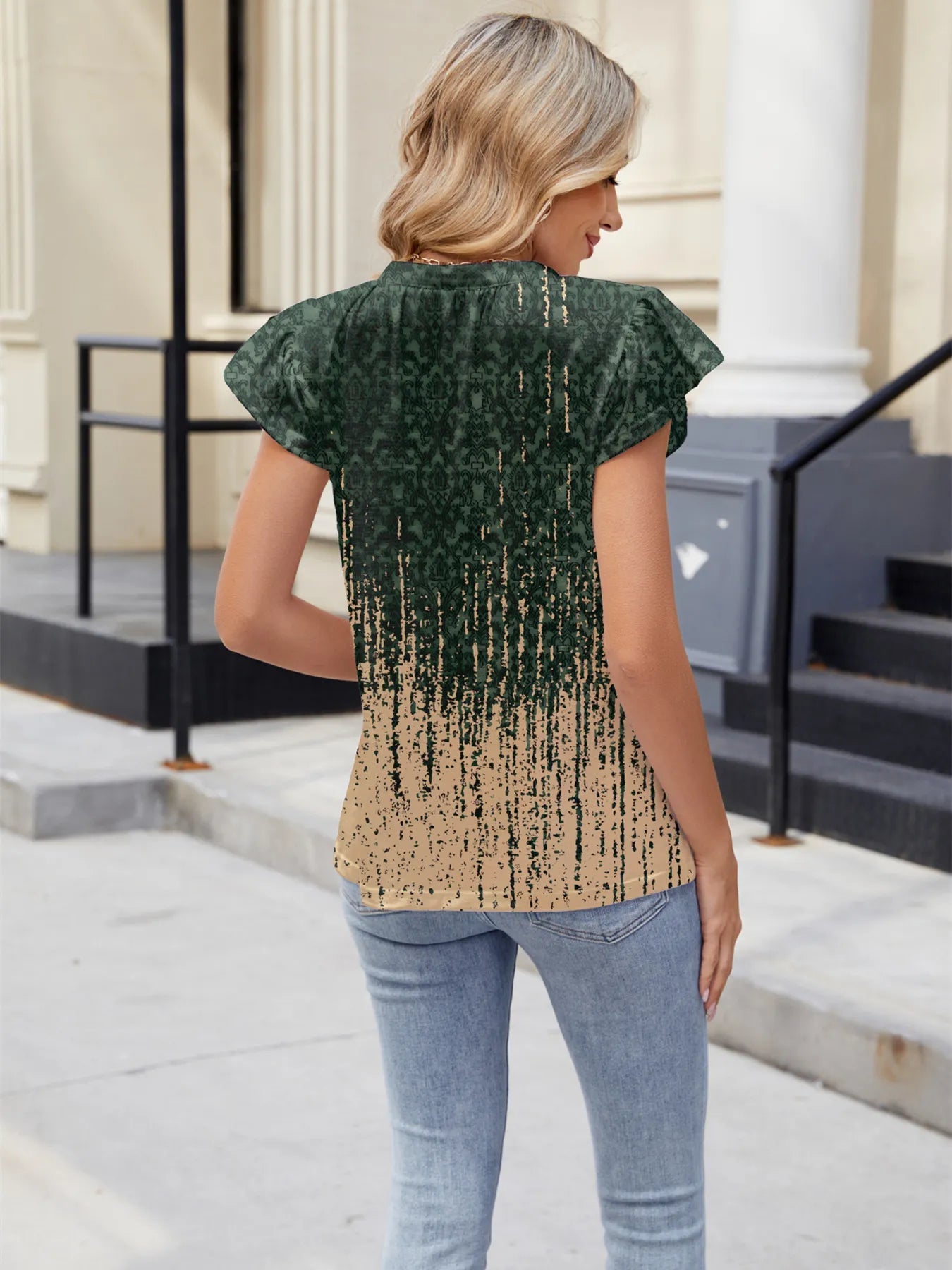 Floral Print V-Neck Cap Sleeve Casual Summer Blouse - Lookzlike