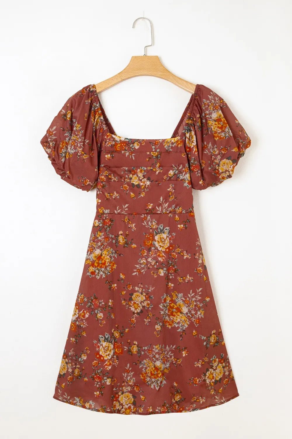 Floral Puff Sleeve Square Neck Knot Open Back Mini Dress designed for comfort and style at Lookzlike
