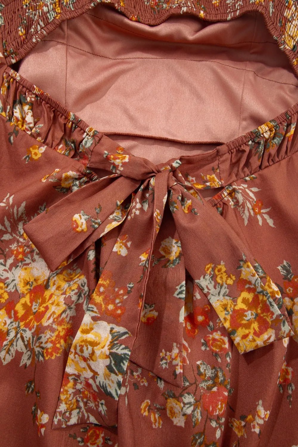 Floral Puff Sleeve Square Neck Knot Open Back Mini Dress designed for comfort and style at Lookzlike