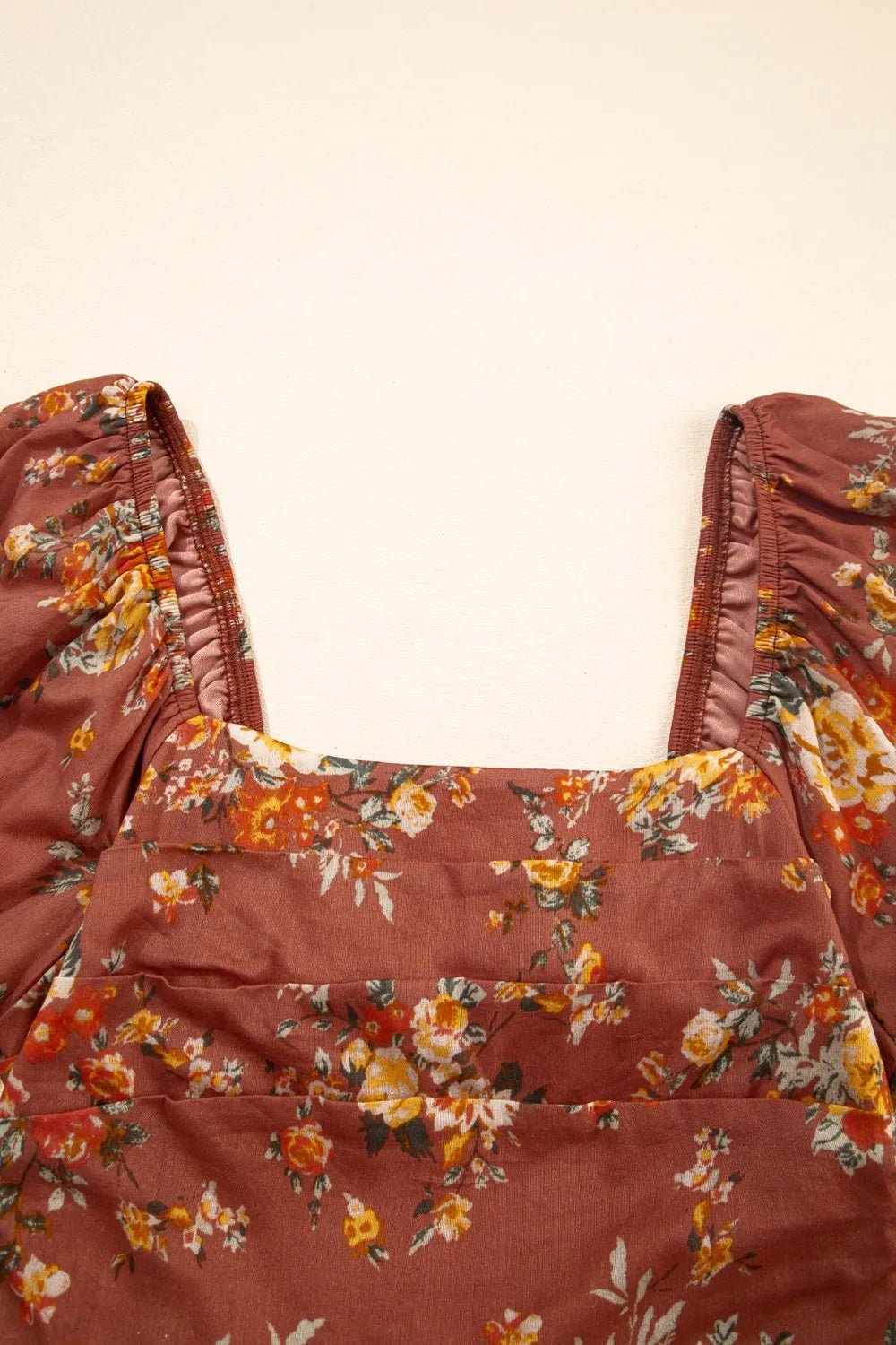 Floral Puff Sleeve Square Neck Knot Open Back Mini Dress designed for comfort and style at Lookzlike