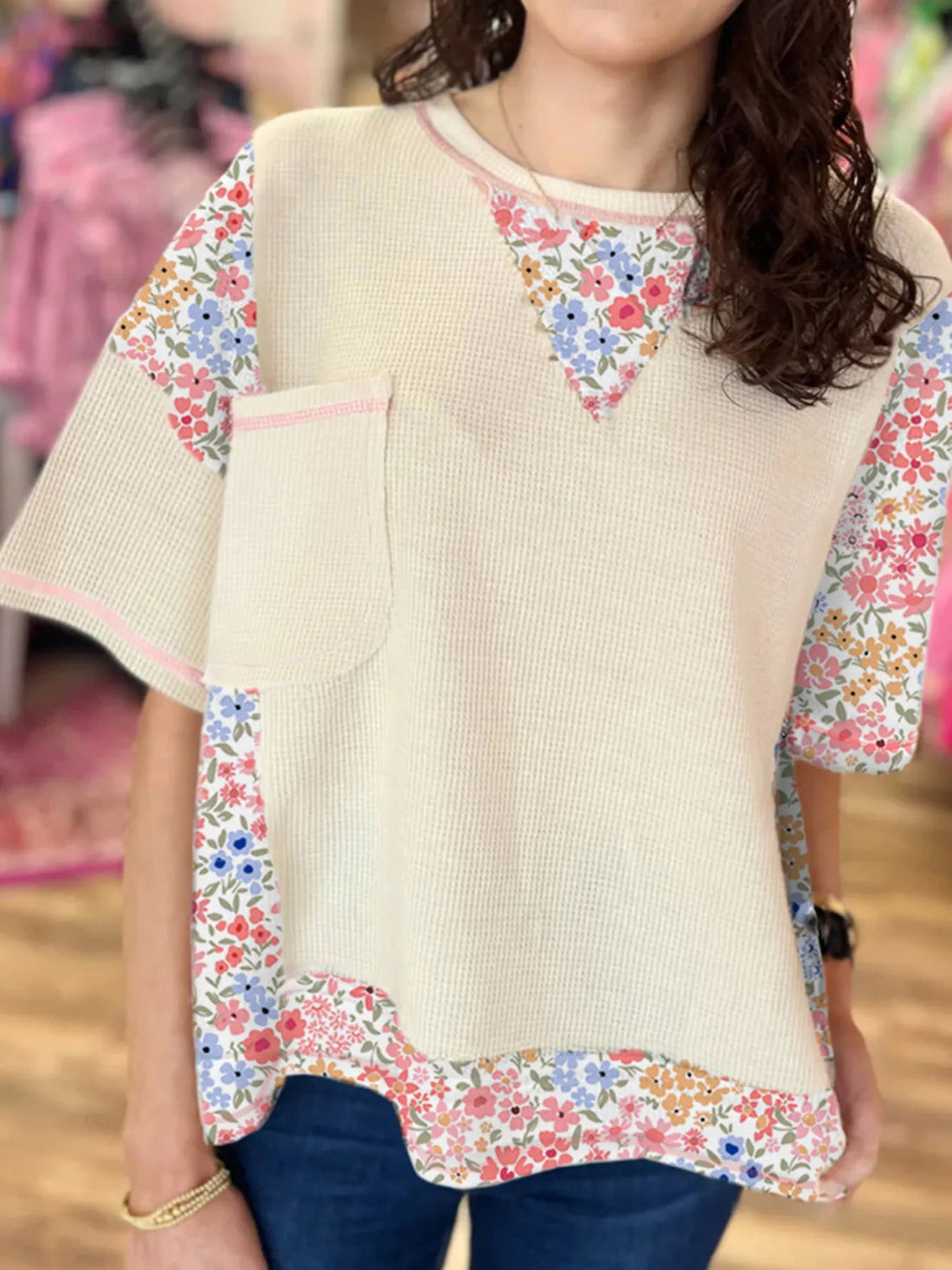 Floral Round Neck Relaxed Fit T-Shirt - Lookzlike
