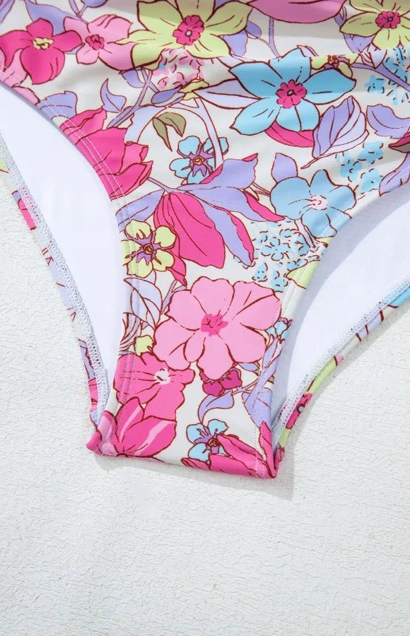 Floral Ruffle Trim Tummy Control One Piece Swimsuit designed for comfort and style at Lookzlike
