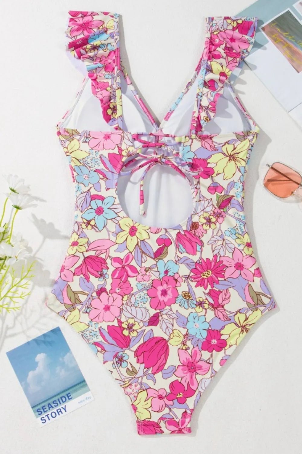 Floral Ruffle Trim Tummy Control One Piece Swimsuit designed for comfort and style at Lookzlike