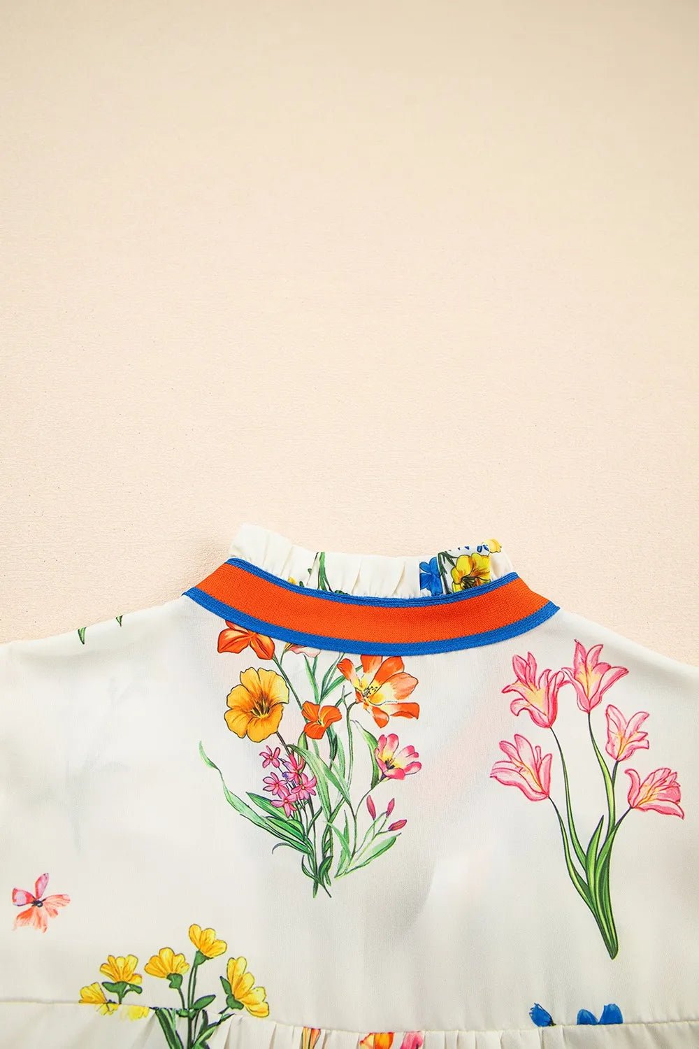Floral Short Puff Sleeve Notched Blouse - Lookzlike