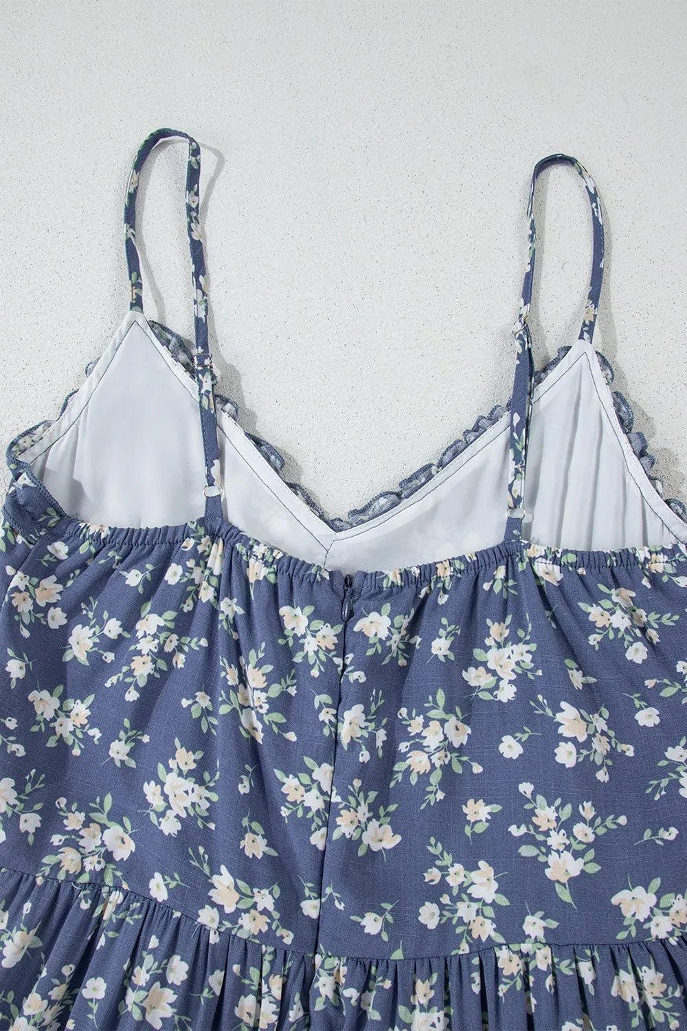 Floral Spaghetti Strap Frilled V Neck Tiered Midi Dress - Lookzlike