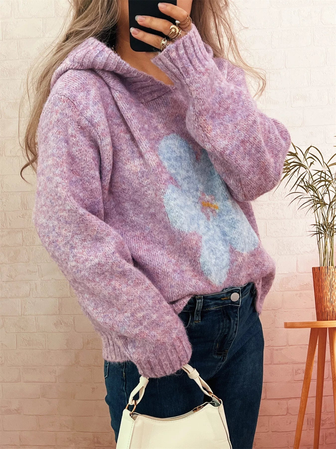 Flower Long Sleeve Hooded Sweater designed for comfort and style at Lookzlike