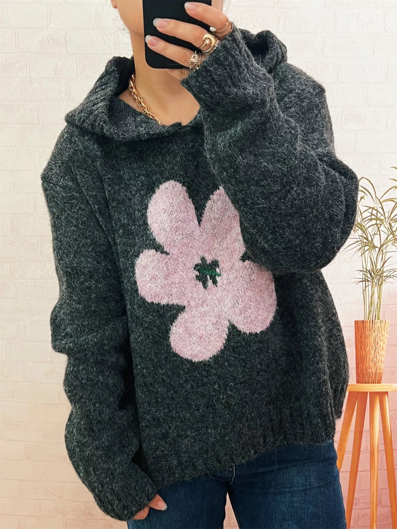 Flower Long Sleeve Hooded Sweater designed for comfort and style at Lookzlike
