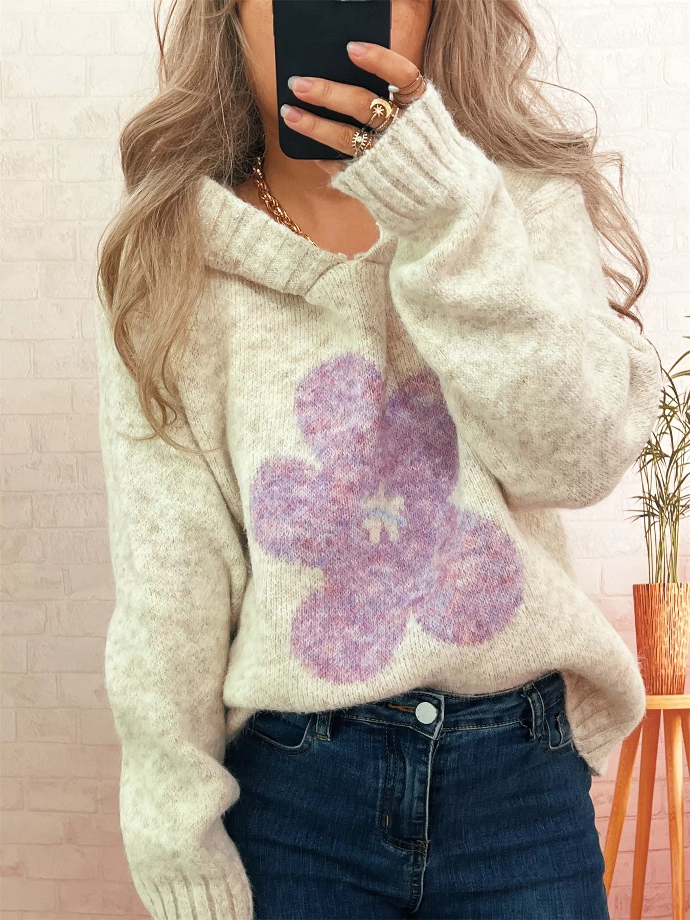 Flower Long Sleeve Hooded Sweater designed for comfort and style at Lookzlike
