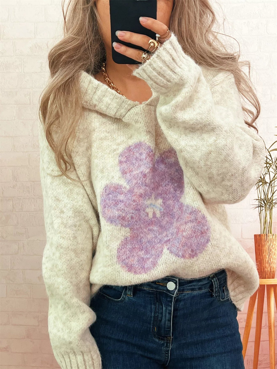 Flower Long Sleeve Hooded Sweater designed for comfort and style at Lookzlike