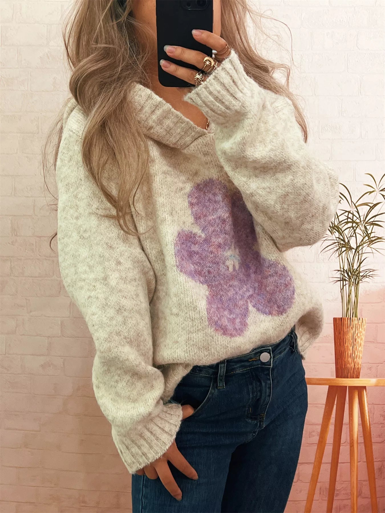 Flower Long Sleeve Hooded Sweater designed for comfort and style at Lookzlike