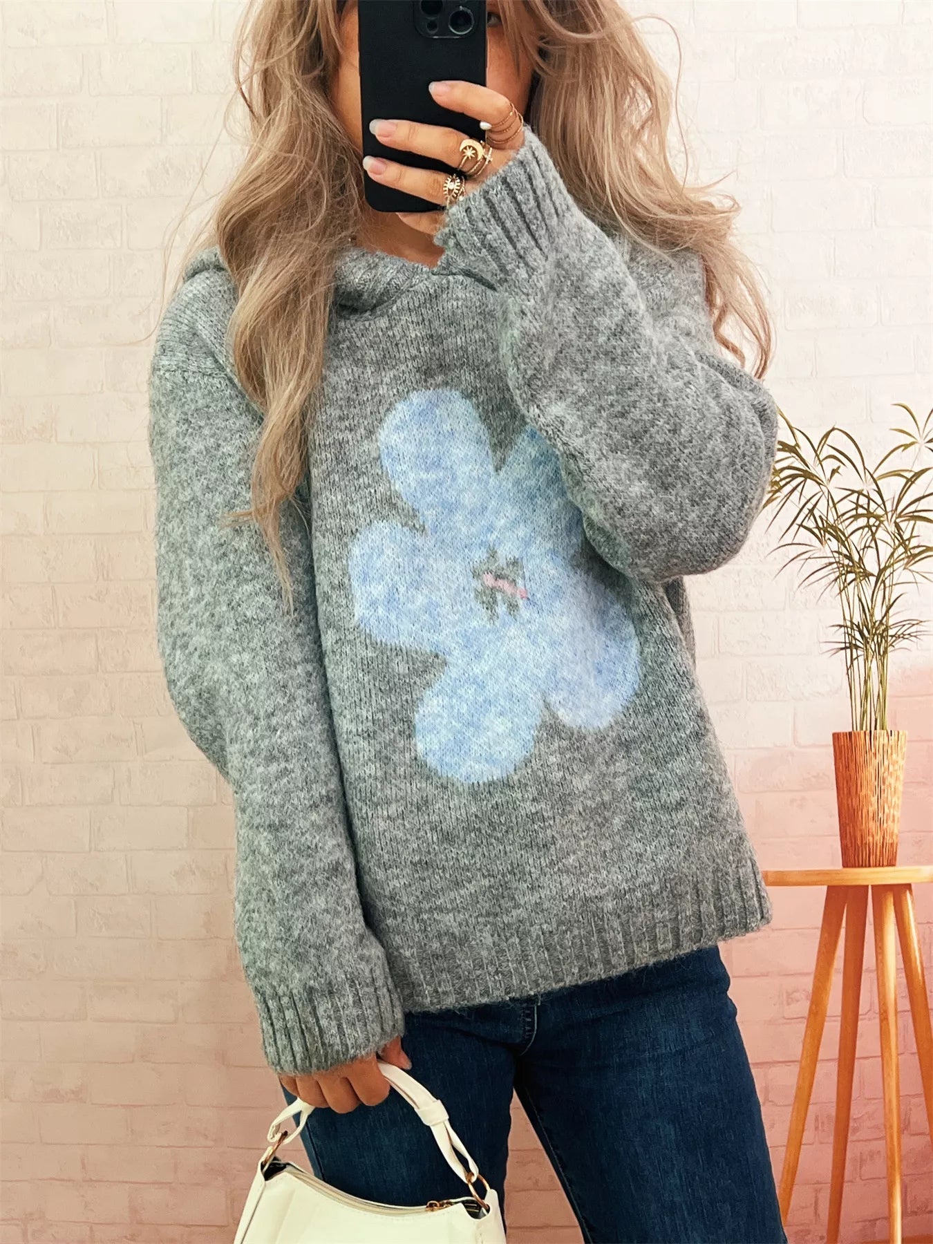 Flower Long Sleeve Hooded Sweater designed for comfort and style at Lookzlike