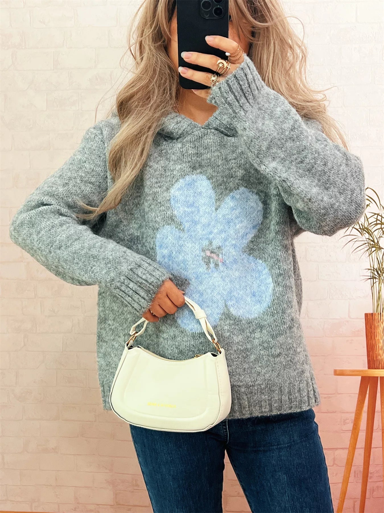 Flower Long Sleeve Hooded Sweater designed for comfort and style at Lookzlike