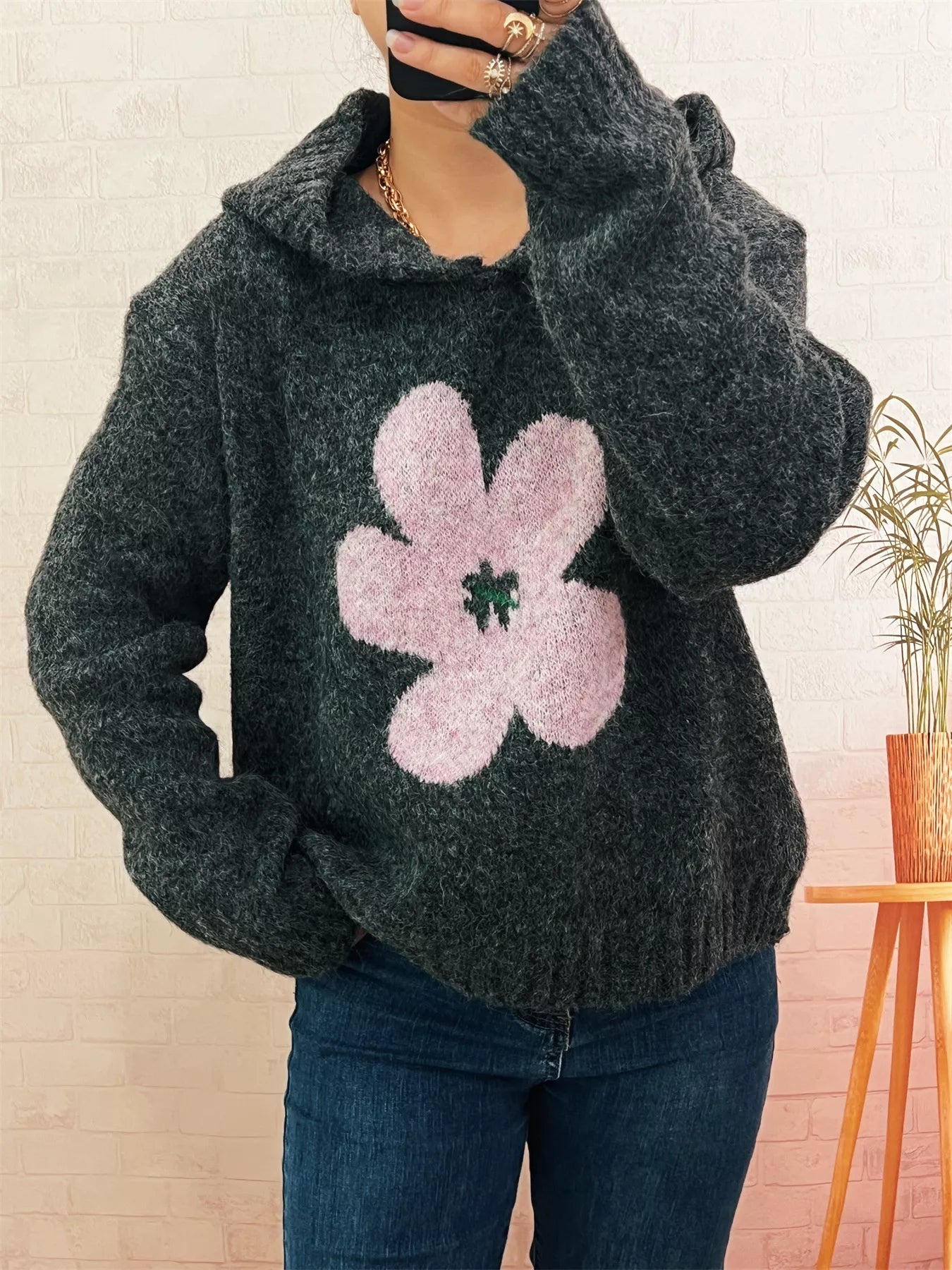 Flower Long Sleeve Hooded Sweater designed for comfort and style at Lookzlike