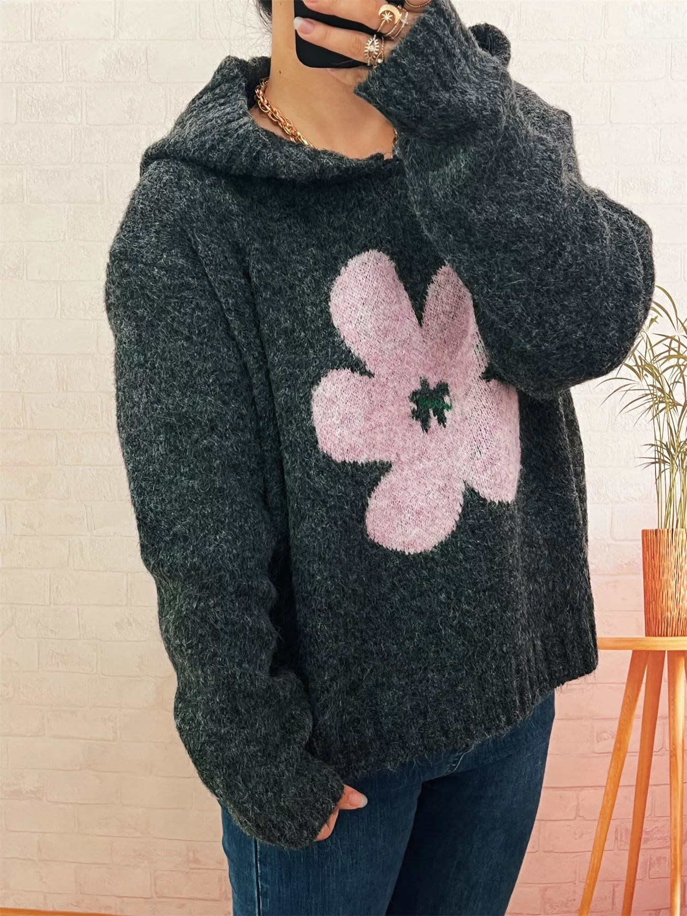 Flower Long Sleeve Hooded Sweater designed for comfort and style at Lookzlike