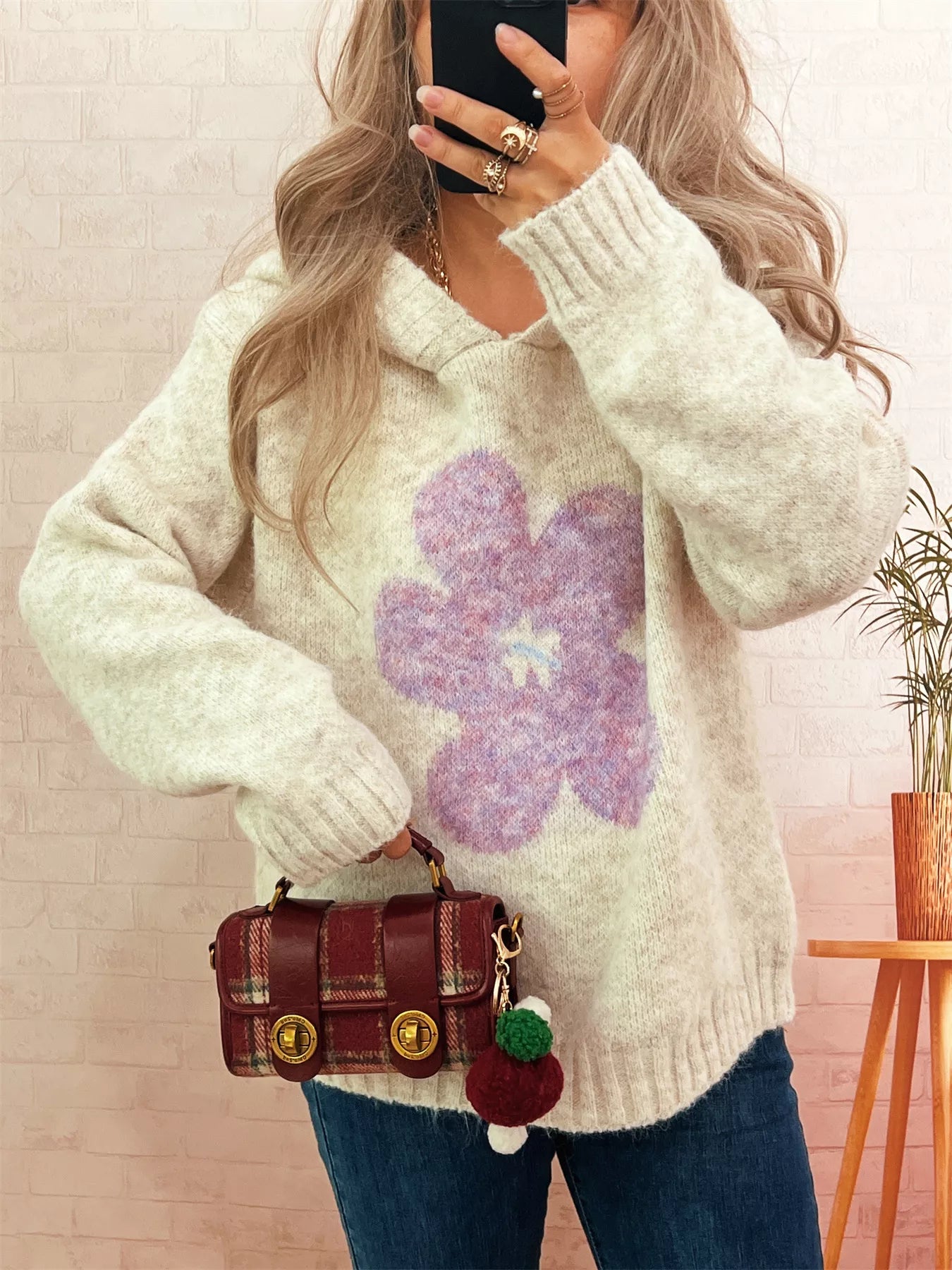 Flower Long Sleeve Hooded Sweater designed for comfort and style at Lookzlike