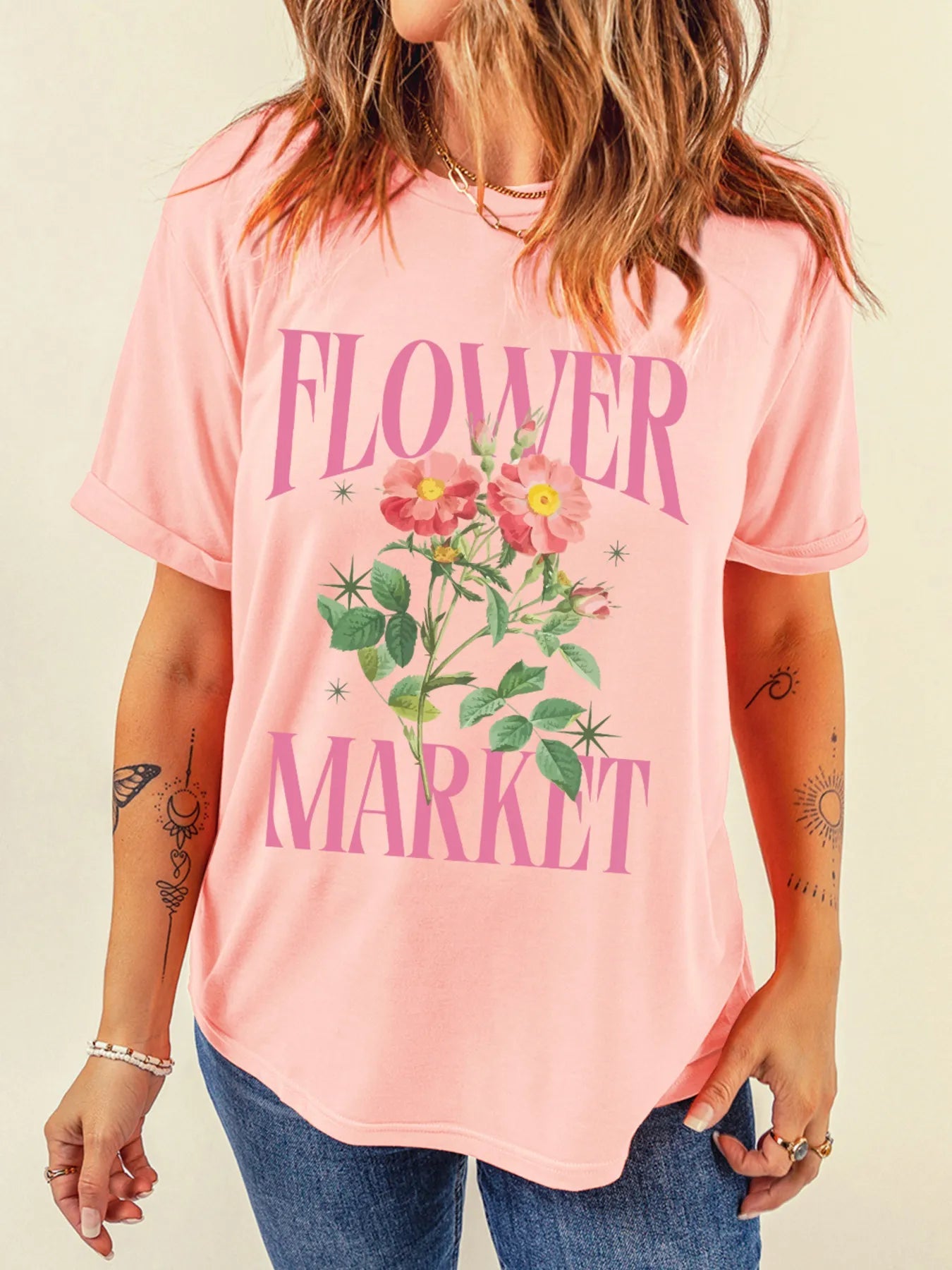 FLOWER MARKET Graphic Crewneck T Shirt - Lookzlike
