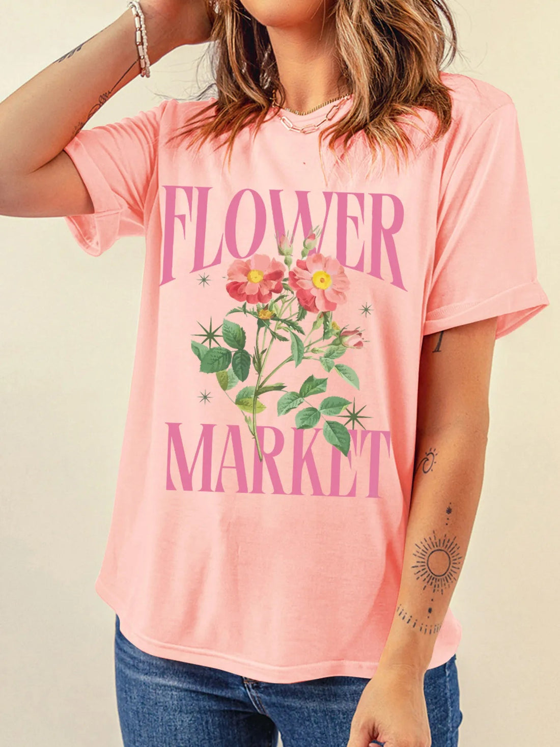 FLOWER MARKET Graphic Crewneck T Shirt - Lookzlike
