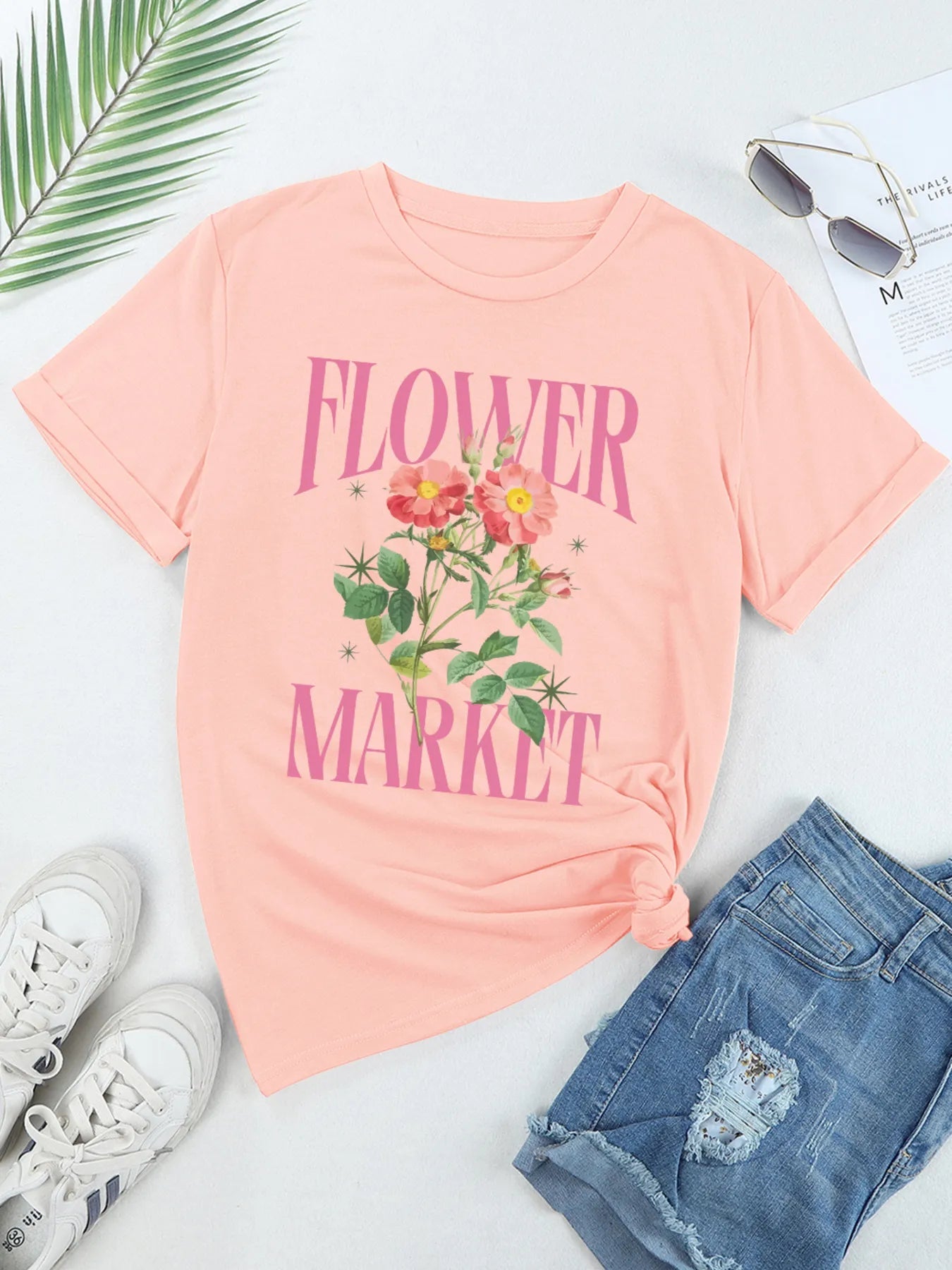 FLOWER MARKET Graphic Crewneck T Shirt - Lookzlike