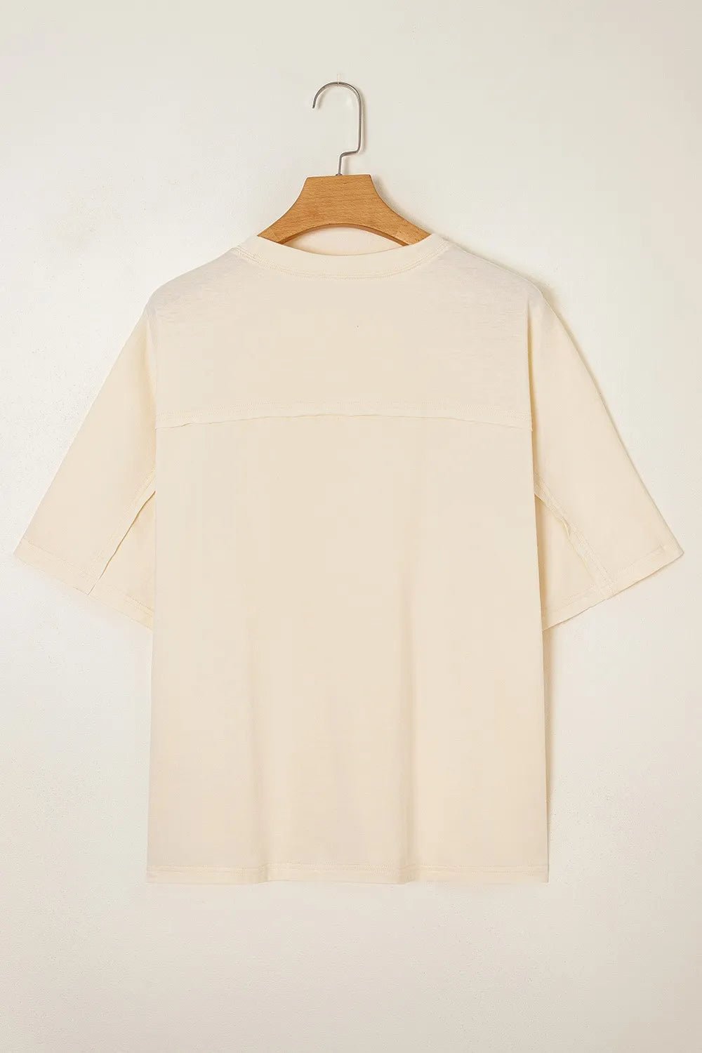 Flower Patched Exposed Stitching Trim Crew Neck Loose Tee - Lookzlike